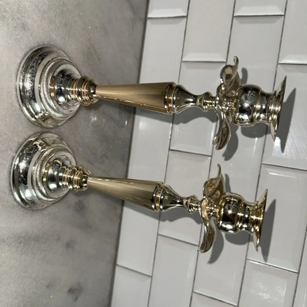 Vintage Pair Of Gorham 11.25 '' Tall Silver Plated‎ Candle Stick HolderES0001